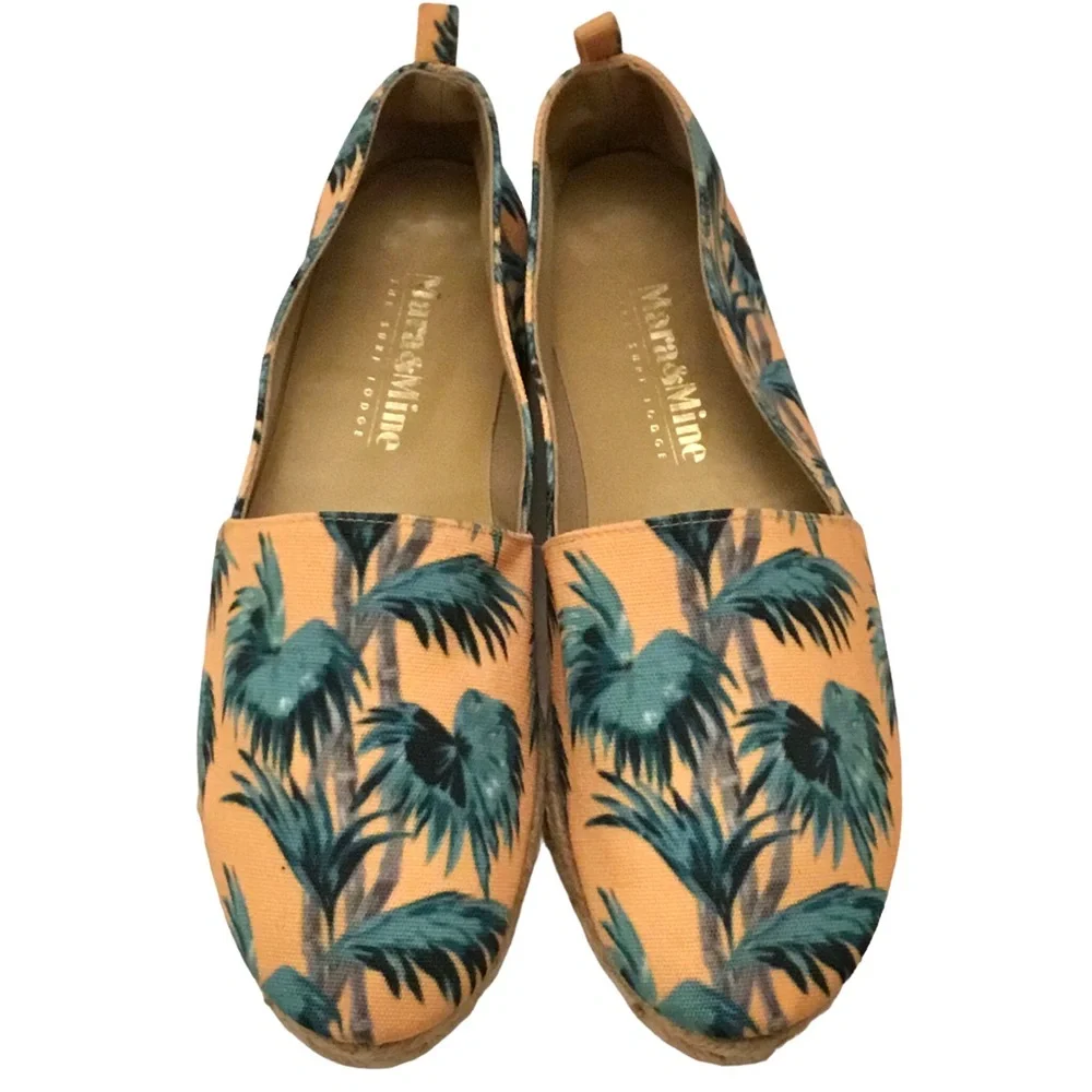 Mara & Mine Palm Print Espadrille Flats Canvas Slip-On Shoes Sz: EU 40/US 9.5-10